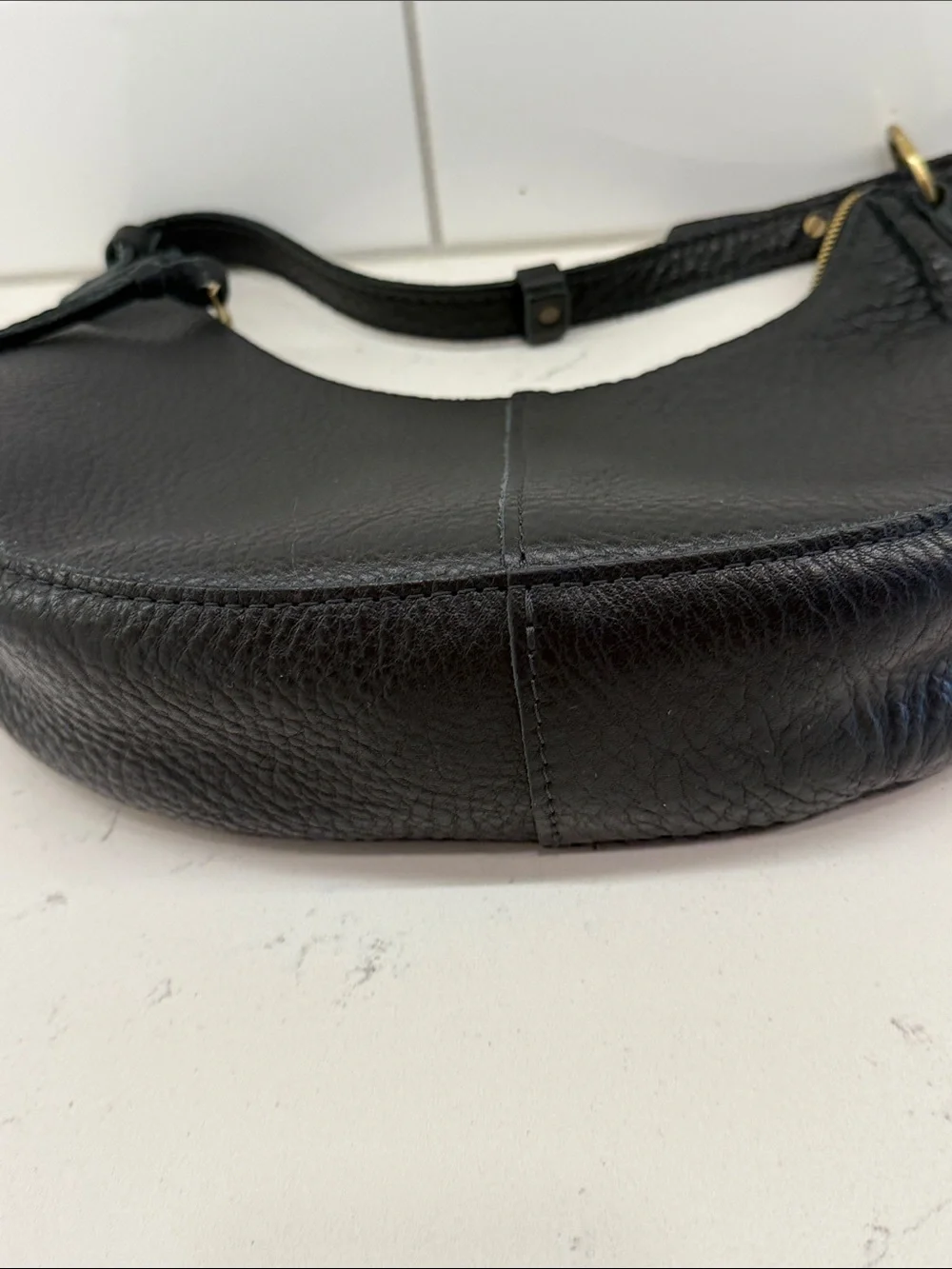 Portland Leather crescent Classic Black Leather Shoulder Bag